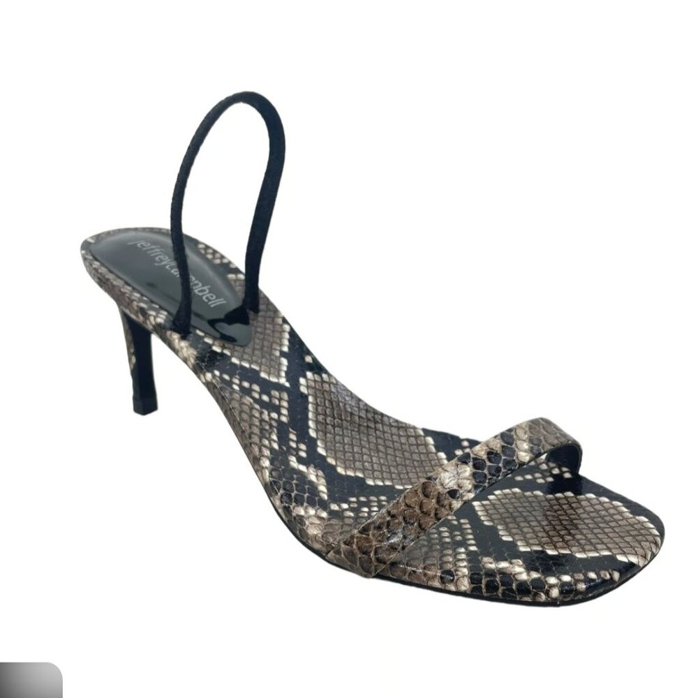 Jeffrey Campbell Snake Print Slingback Heels in Black and Brown
